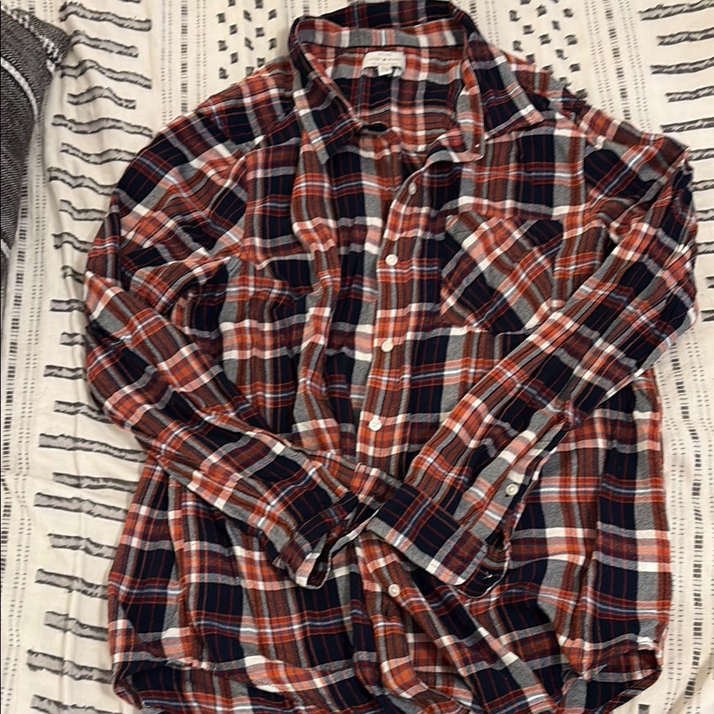 Lucky Brand Women’s Plaid Shirt - Rust orange, navy, and white
